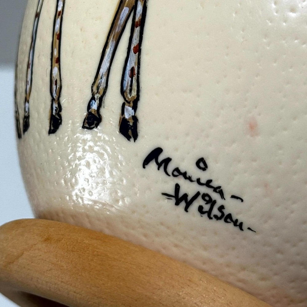 Hand-Painted Ostrich Egg Art "Giraffe and Foal" by Monica Wilson – South Africa - Picture 7 of 10